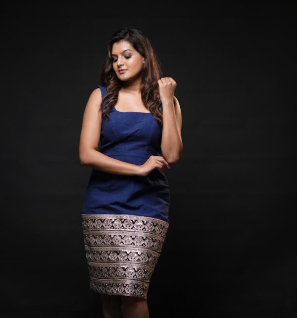 Sleeveless Top with Brocade Skirt